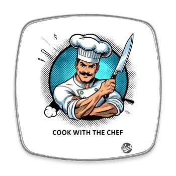 Cuisiner avec le chef-chef - Magnet carré - blanc - Devant