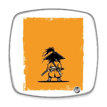 Krieger-Silhouette im Samurai-Stil - Viereckiger Kühlschrankmagnet - Weiß - Vorne