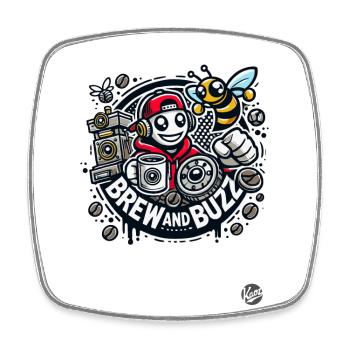 Coffee and music lover design with bee - Square fridge magnet - white - Front
