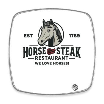 Lustiges Restaurant Design "Pferde Steak" Satire - Viereckiger Kühlschrankmagnet - Weiß - Vorne