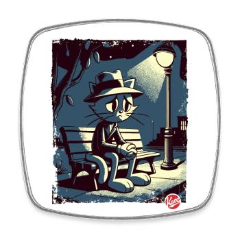 a night in the park and a melancholic cat - Square fridge magnet - white - Front