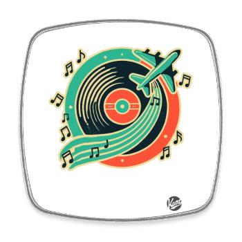 Retro Music & Travel Design "Plate & Airplane" - Square fridge magnet - white - Front