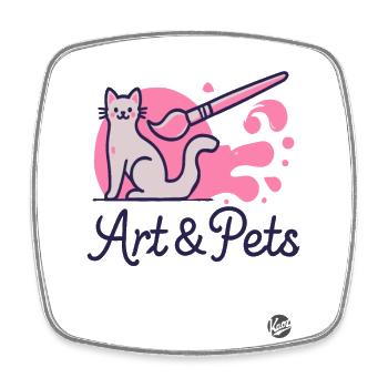 Art and Pets: Brush and Cat - Square fridge magnet - white - Front
