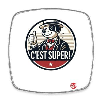 C'est super! Retro Cartoon Hund - Viereckiger Kühlschrankmagnet - Weiß - Vorne