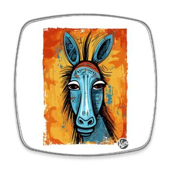 Artful Donkey in Tribal Cubism Style - Square fridge magnet - white - Front