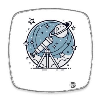 Observing stars and planets with a telescope - Square fridge magnet - white - Front