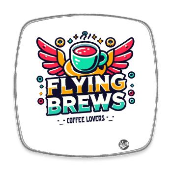 Café volant avec des ailes pour les amateurs de café - Magnet carré - blanc - Devant