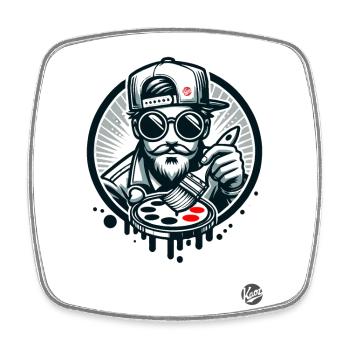 Street art artist with color palette - Square fridge magnet - white - Front