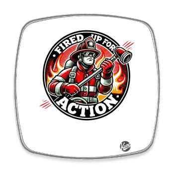 Bereit für Action, der Feuerwehrmann - Viereckiger Kühlschrankmagnet - Weiß - Vorne