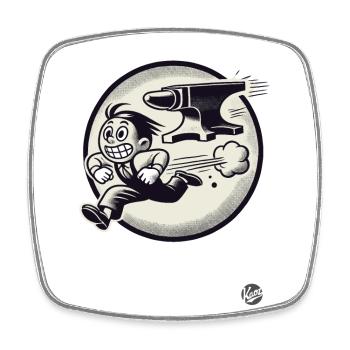 Retro Cartoon: Wegrennen vor Problemen und Amboss - Viereckiger Kühlschrankmagnet - Weiß - Vorne