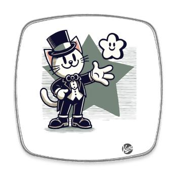 Happy Retro Cartoon Katze im Smoking mit Stern - Viereckiger Kühlschrankmagnet - Weiß - Vorne