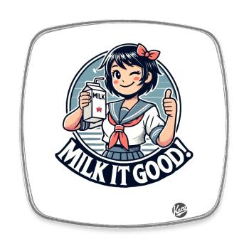 Pouces vers le haut fille de dessin animé buvant du lait - Magnet carré - blanc - Devant
