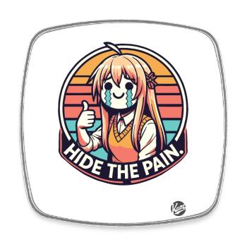 Hide the pain, thumbs up cartoon girl - Square fridge magnet - white - Front
