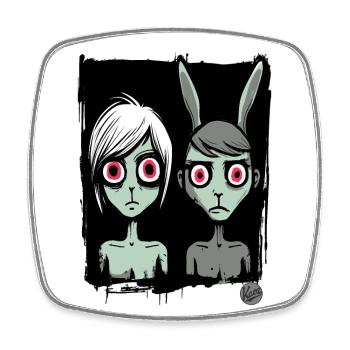 Two gloomy girls as cartoon characters - Square fridge magnet - white - Front