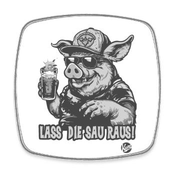 Party Celebration Pig Let the Pig Out - Square fridge magnet - white - Front