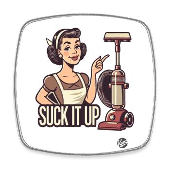 Femme au foyer rétro. Aspirateur vintage, aspirez-le - Magnet carré - blanc - Devant