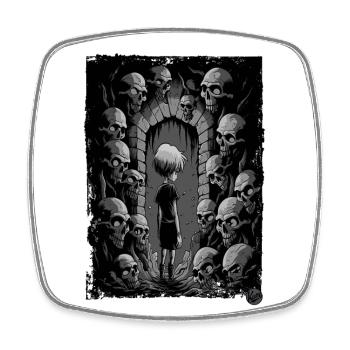 Boy in the dungeon with skulls - Square fridge magnet - white - Front