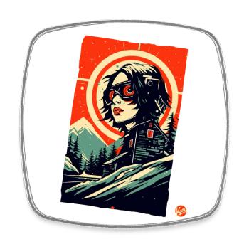 Cyborg Girl in the Mountains, Science-fiction Après-ski - Magnet carré - blanc - Devant