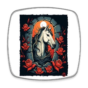 Rosen und Pferd - Viereckiger Kühlschrankmagnet - Weiß - Vorne