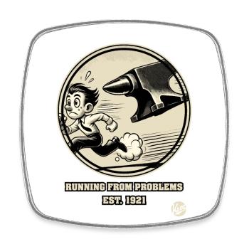 Homme de dessin animé vintage fuyant les problèmes - Magnet carré - blanc - Devant