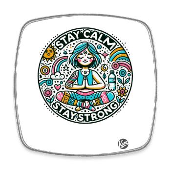 Restez calme, restez fort, yoga - Magnet carré - blanc - Devant