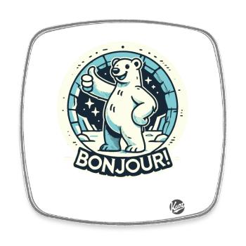 Daumen hoch Bär in der Höhle – Bonjour - Viereckiger Kühlschrankmagnet - Weiß - Vorne