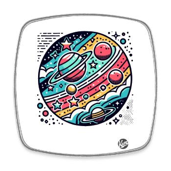 Retro Cartoon Space and Planets - Square fridge magnet - white - Front