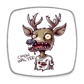 Completely exhausted reindeer asks Walter for more - Square fridge magnet - white - Front
