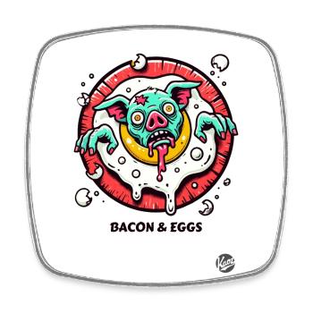 Fried egg and bacon pork for breakfast - Square fridge magnet - white - Front