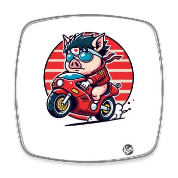 Zombie Brain Pig Motorcycle Revolution - Square fridge magnet - white - Front