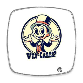 Retro cartoon man with hat: who cares? - Square fridge magnet - white - Front