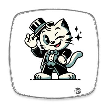 Bonjour Hallo, Klassische Retro Cartoon-Katze - Viereckiger Kühlschrankmagnet - Weiß - Vorne
