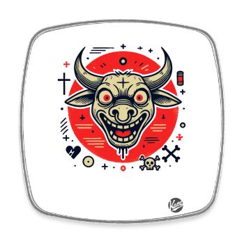 La vache folle – Taureau - Magnet carré - blanc - Devant