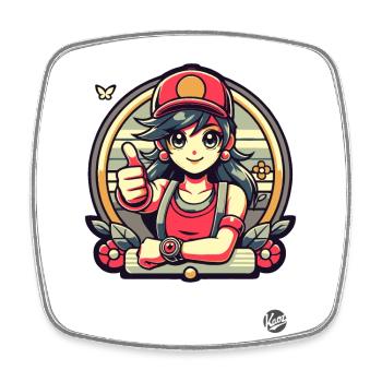 Pouce vers le haut Fille de dessin animé - Magnet carré - blanc - Devant