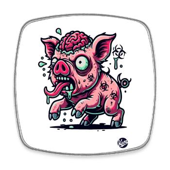 Rotten Brain – Funny Zombie Pig - Square fridge magnet - white - Front
