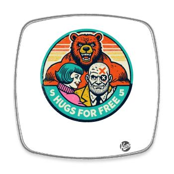 Hugs for free from hard bodybuilder bear - Square fridge magnet - white - Front