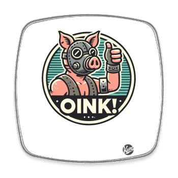 Schwein mit Maske: Daumen hoch und "Oink" - Viereckiger Kühlschrankmagnet - Weiß - Vorne