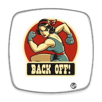 Strong retro woman and housewife: get out! - Square fridge magnet - white - Front