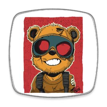 Cool Vivid Cyber Punk Toy Bear - Square fridge magnet - white - Front