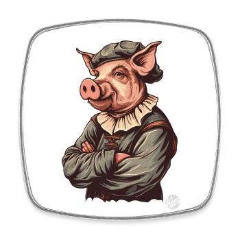 Mittelalterlich Künstler-Schwein - Viereckiger Kühlschrankmagnet - Weiß - Vorne