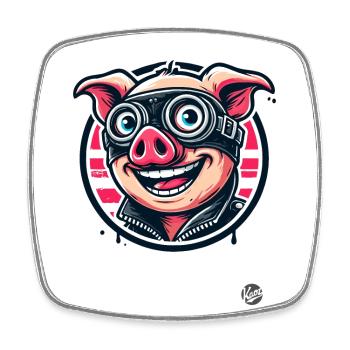 Moto Oldschool Motard Cochon - Magnet carré - blanc - Devant