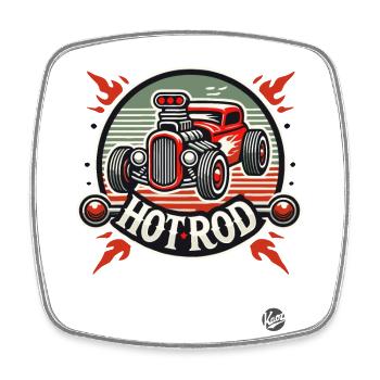 Voiture musclée Hot Rod enflammée - Magnet carré - blanc - Devant