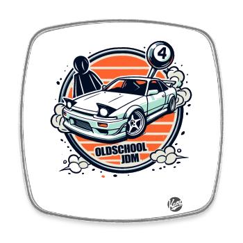 Oldschool JDM Drift-Auto-Rennfahrer - Viereckiger Kühlschrankmagnet - Weiß - Vorne