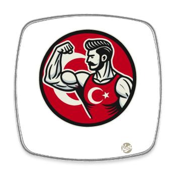 Starker und fitter Mann mit türkischer Flagge - Viereckiger Kühlschrankmagnet - Weiß - Vorne
