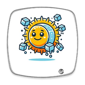 Ein cooler Eis-Würfel und eine fröhliche Sonne - Viereckiger Kühlschrankmagnet - Weiß - Vorne
