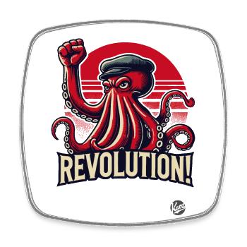 Revolution octopus with raised fist - Square fridge magnet - white - Front