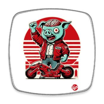 Kaneda Pigira Japanisches Cyborg-Schwein-Motorrad - Viereckiger Kühlschrankmagnet - Weiß - Vorne