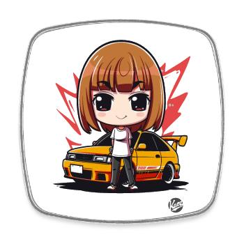 Chibi Sportwagen JDM Japan - Viereckiger Kühlschrankmagnet - Weiß - Vorne