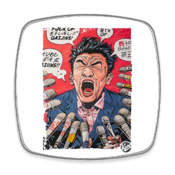 Japanische Presse-Konferenz - Viereckiger Kühlschrankmagnet - Weiß - Vorne
