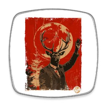 Propaganda Stil Hirsch - Viereckiger Kühlschrankmagnet - Weiß - Vorne